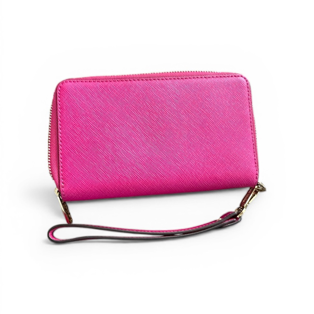 Michael Kors Jet Set Travel Hot Pink Leather Wristlet Wallet - Picture 2 of 3